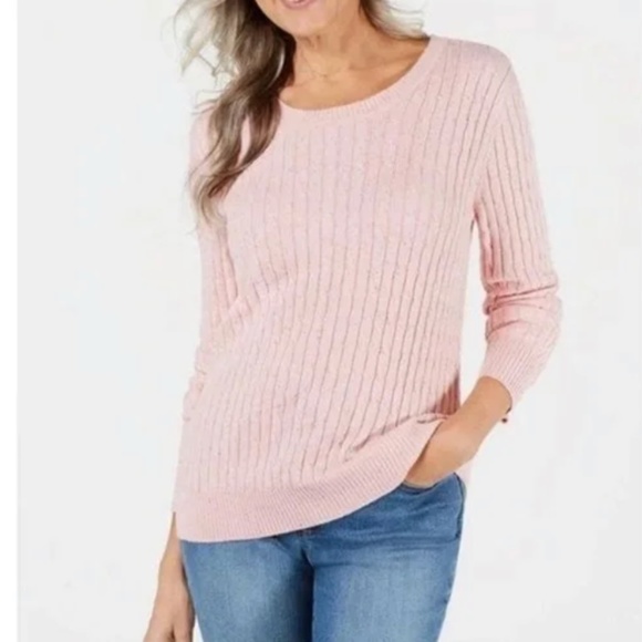 Karen Scott cable crew in blush. NWT. Retsil 46.50‎ - Picture 1 of 7